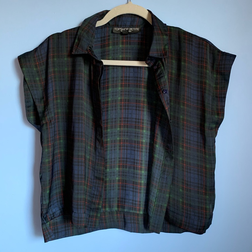 Plaid button up collared blouse